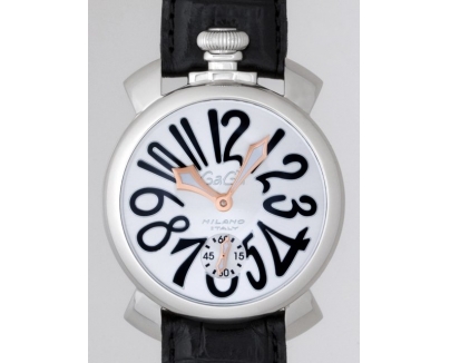 ガガ･ミラノ マニュアル48mm 手巻き 5010.7 ブラック皮 シルバー