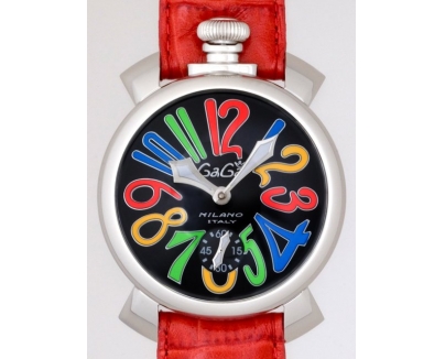 ガガ･ミラノ マニュアル48mm 手巻き 5010.2 レッド皮 ブラック/マルチカラーアラビア
