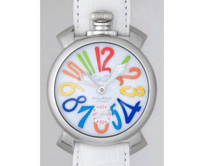 ガガ･ミラノ マニュアル48mm 手巻き 5010.1 ホワイト皮 ホワイト