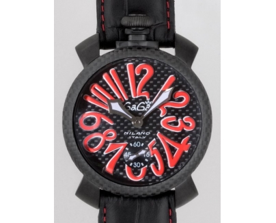 ガガ･ミラノ マニュアル48mm 手巻き 5016.8 ブラック皮 ブラックカーボン