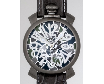 ガガ･ミラノ マニュアル48mm 手巻き 5012 MOSAICO 1 グレー皮 カーキモザイク