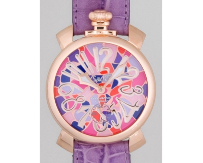 ガガ･ミラノ マニュアル48mm 手巻き 5011 MOSAICO 2 パープル皮 ピンクモザイク