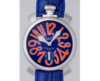 ガガ･ミラノ マニュアル48mm 手巻き 5010.8 ブルー皮 ブルー/オレンジアラビア