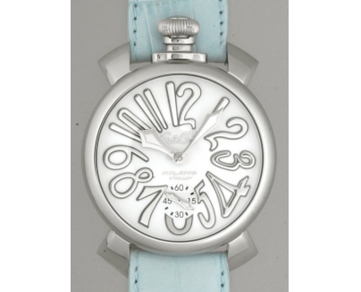 ガガ･ミラノ マニュアル48mm 手巻き 5010.10 ライトブルー皮 ホワイト