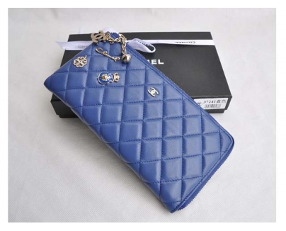 CHANEL シャネル ラムスキン ブルー ファスナー式開閉 長財布37241