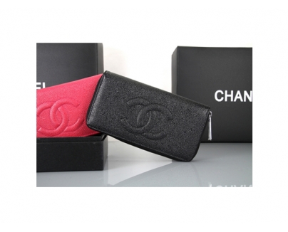Chanel シャネル新作 ブラック カーフスキン ファスナー式開閉 長財布 3660-1