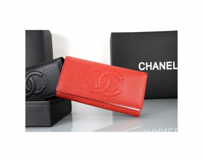 CHANEL シャネル カーフスキン コーラルピンク　長財布 A1309