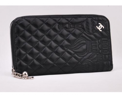 シャネル CHANEL マトラッセカーフスキンラウンドファスナー 長財布 A48697B