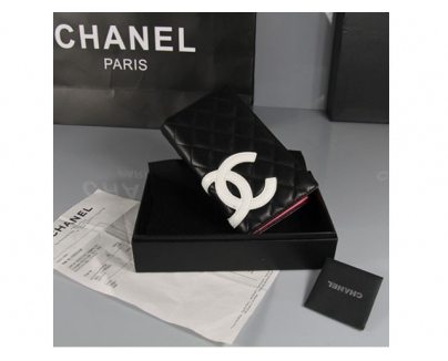 CHANEL シャネル ブラック ラムスキン カンボンライン 長財布 AN1050