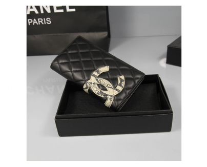 CHANEL シャネル ブラック ラムスキン カンボンライン 長財布 AN1051