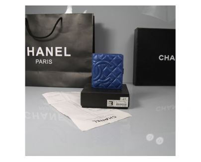 CHANEL シャネル ブルー ラムスキン カンボンライン 短財布 AN1053
