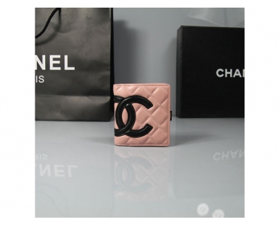 CHANEL シャネル ピンク　ラムスキン カンボンライン 短財布 AN1057