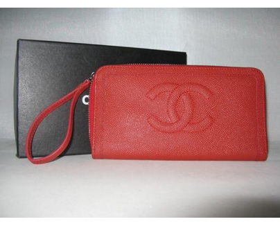 シャネル CHANEL キャビアスキンCCマーク財布 レッド 3667