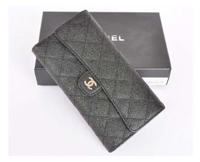 CHANEL 2.55 マトラッセ三つ折長財布 キャビアスキン A35298 ブラック