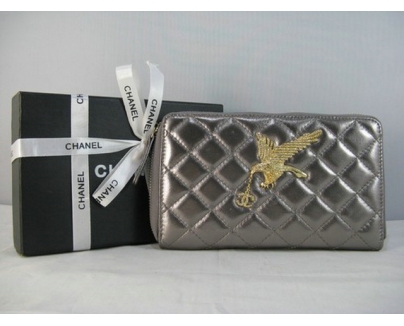 シャネル CHANELスーパーコピー ラムスキン 長財布 シルバーグレー A318