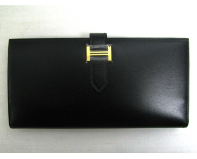 HERMES（エルメススーパーコピー）ベアン二つ折長財布(ﾌﾞﾗｯｸ/P刻/G金具)
