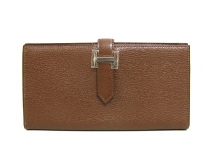 HERMES ベアンスフレ二つ折長財布 シェーブル/カフェ（金具：シルバー）