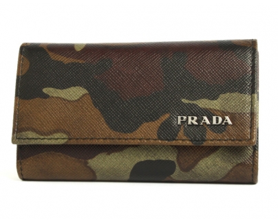 プラダ SAFFIANO CAMOUFL キーケース ダークグリーン＆シルバー 2M0025