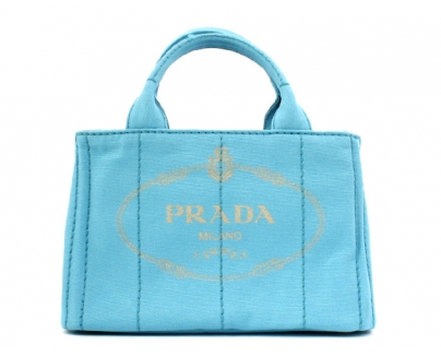PRADA CANAPA キャンバス ハンドバッグ ライトブルー＆ゴールド BN2439