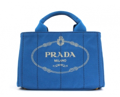 PRADA CANAPA キャンバス ハンドバッグ ブルー＆ゴールド BN2439