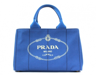 PRADA CANAPA キャンバスハンドバッグ ブルー＆ゴールド BN1877