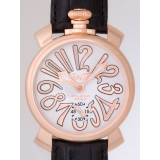 ガガ･ミラノ マニュアル48mm 手巻き 5011.8 ブラック皮 ホワイト/ピ...