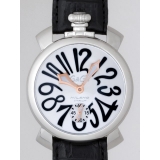 ガガ･ミラノ マニュアル48mm 手巻き 5010.7 ブラック皮 シルバー