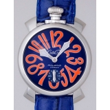 ガガ･ミラノ マニュアル48mm 手巻き 5010.8 ブルー皮 ブルー/オレン...