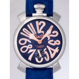 ガガ･ミラノ マニュアル48mm 手巻き 5010.5 ブルー皮 ブルー/ピンク...