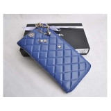 CHANEL シャネル ラムスキン ブルー ファスナー式開閉 長財布37241