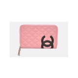 CHANEL シャネル ピンク ラムスキン キルティング 財布 A1225