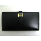 HERMES（エルメススーパーコピー）ベアン二つ折長財布(ﾌﾞﾗｯｸ/P刻/G金...