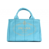 PRADA CANAPA キャンバス ハンドバッグ ライトブルー＆ゴールド BN...