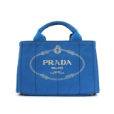 PRADA CANAPA キャンバス ハンドバッグ ブルー＆ゴールド BN243...