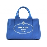 PRADA CANAPA キャンバスハンドバッグ ブルー＆ゴールド BN1877