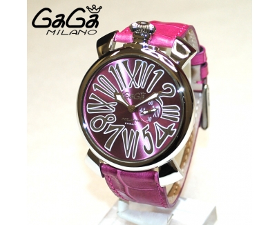 ガガミラノ 時計 スーパーコピー n級 マニュアーレ マヌアーレ スリム 46mm ピンク レザー/シルバー 5084.06