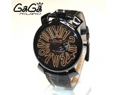 ガガミラノ 時計 スーパーコピー n級 マニュアーレ マヌアーレ スリム 46mm ブラック レザー/ゴールド 5086.01