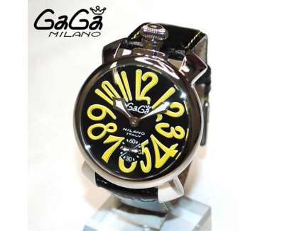 ガガミラノ 時計 スーパーコピー n級 マニュアーレ マヌアーレ 48mm ブラック レザー/イエロー 5010.12S