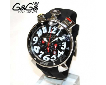 ガガミラノ 時計 スーパーコピー n級 腕時計 クロノ 48mm ブラック ラバー/シルバー 6050.6BK 