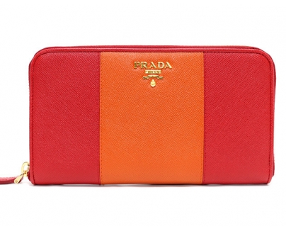 プラダ 財布 韓国 スーパーコピー COLOUR カーフレザー 長財布 レッド FUOCO＆パパイヤオレンジ PAPAYA 1M0506 2FAF HGT