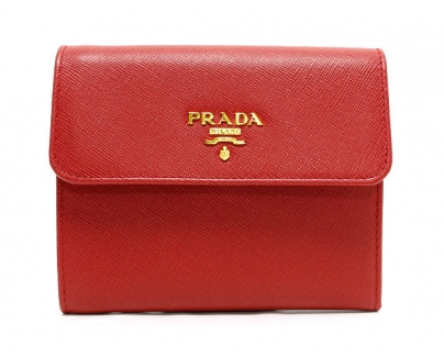 ラダ PRADA SAFFIANO METAL カーフレザー 三つ折財布 レッド FUOCO 1M0170 QWA 68Z