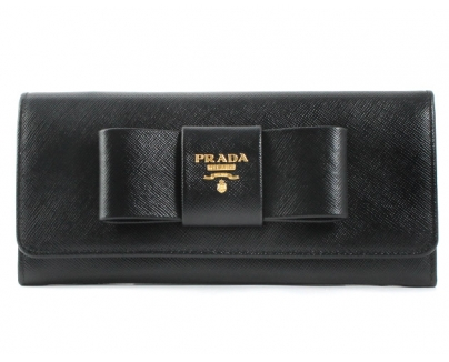 プラダスーパーコピー SAFFIANO FIOCCO リボンモチーフ 長財布 ブラック＆ゴールド 1M1132