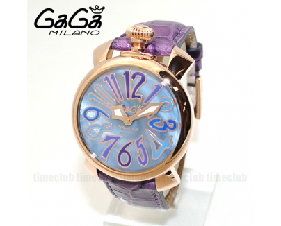 ガガミラノ 時計 スーパーコピー n級品 マニュアーレ マヌアーレ 40mm パープル レザー/ブルーシェル/ピンクゴールド 5021.09
