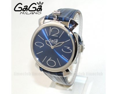 ガガミラノ 時計 スーパーコピー n級品 マニュアーレ シン マヌアーレ 46mm ネイビー レザー/シルバー 5090.04