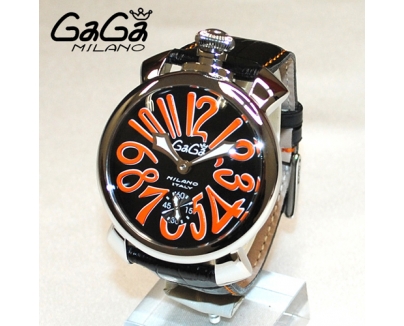 ガガミラノ 時計 スーパーコピー n級品 マニュアーレ マヌアーレ 48mm ブラックレザー/シルバー/オレンジ 5010.11S