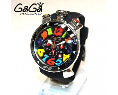 ガガミラノ 時計 スーパーコピー n級品 クロノ 48mm ブラック ラバー/シルバー 60502 BK