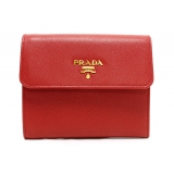 ラダ PRADA SAFFIANO METAL カーフレザー 三つ折財布 レッド...