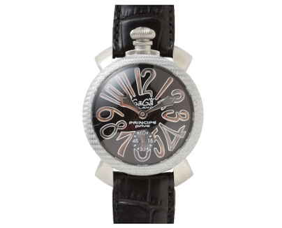 GAGA MILANO(ガガミラノ) 手巻き式 MANUALE マニュアーレ 48mm メンズ ブラック/ピンクゴールド/シルバーカーボン 5510.2S