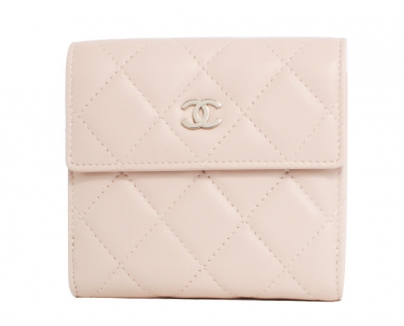 シャネル スーパーコピー CHANEL マトラッセライン ラムスキン 二つ折財布 ライトピンク＆シルバー A48980