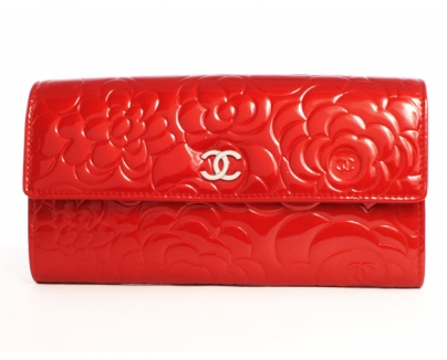 シャネル スーパーコピー CHANEL カメリア エナメル 長財布 ルージュレッド＆シルバー A50084